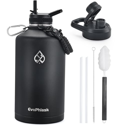 1 Gallon Insulated Water Bottle - Matte Black, Keeps Drinks Cold 48H