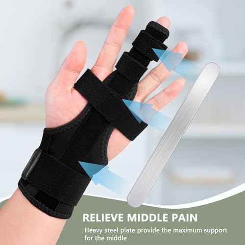Finger Splint for Middle Finger, Trigger Finger Splint Wrist Support Brace, Straightening Immobilizer -Adjustable Removable straps for Left or Right Hand