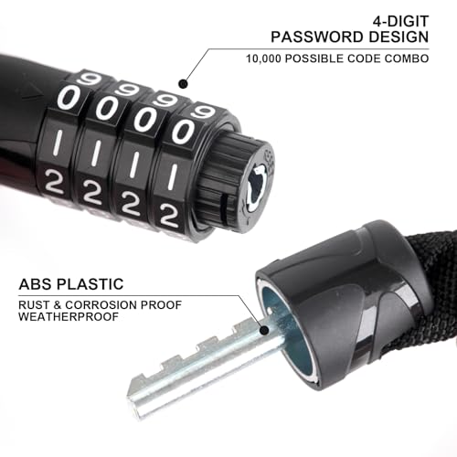 Venzio 4-Digit Combination Bike Chain Lock 4mm 3ft Anti-Theft Security