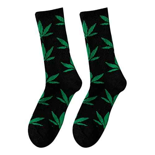 DOOVID Weed Leaf Printed Cotton Tube Socks - Maple Leaf Fashion Sports High Crew Socks for Women & Men