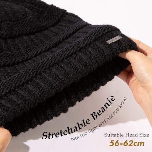 TOP-EX PolarWool¢â 100% Merino Wool Winter Slouchy Beanie for Women with Faux Fur Pom - Satin or Fleece Lined for Cold Weather