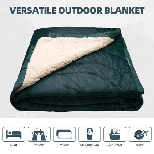 Pale Green Large Camping Blanket with Sherpa Lining 78x56 Inches