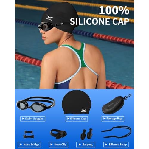 6 in 1 Swim Goggles for Men & Women,Upgraded Anti-Fog UV Swimming Goggles,No Leak Comfort Fit HD Adult Goggles