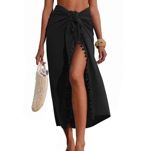 AI'MAGE Sarong Wraps for Women Long Beach Swimsuit Cover Up Swimwear Pareo with Tassels Bikini Skirt Coverup for Bathing Suit