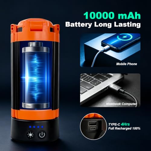 10,000mAh Dimmable Camping Light with Tripod, Rechargeable Work Lantern