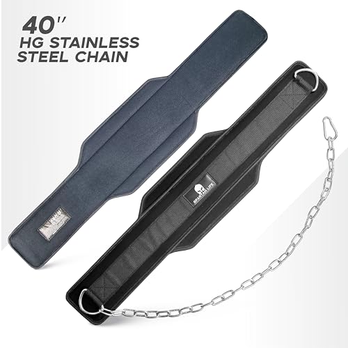 Victorbudo USA Dip Belt for Weightlifting, Weighted Belt with Chain for Pullup, Gym Lifting Belt for Powerlifting, Squat, Bodybuilding, Heavy Duty Steel, Workout Belt with Comfortable Neoprene Support