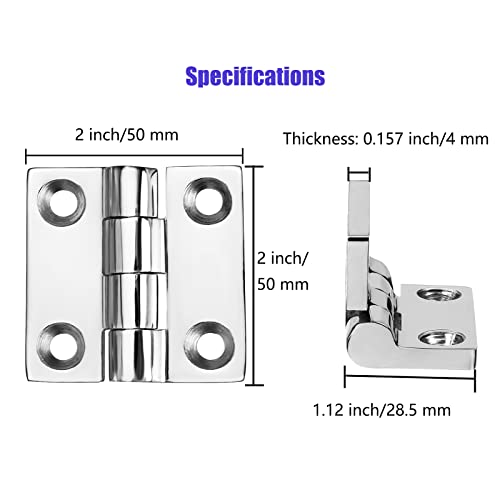 2 pcs Marine Grade Stainless Steel Boat Hinges - No Noise Heavy Duty 50mm x 50mm