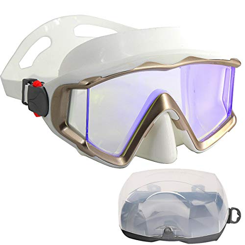 Anti-Fog Diving Mask with 180° Wide View for Adults - White-Blue Lenses