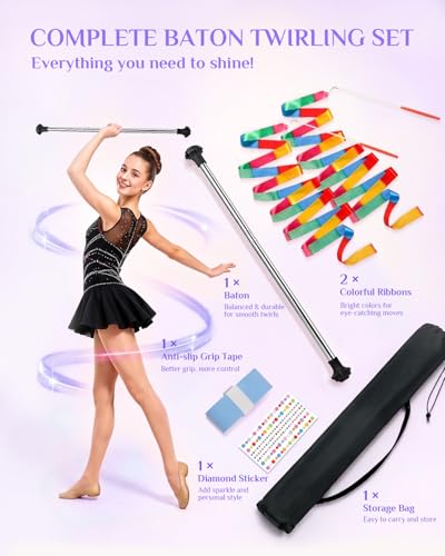 30-Inch Stainless Steel Twirling Baton for Kids & Adults with Ribbons & Grip Tape