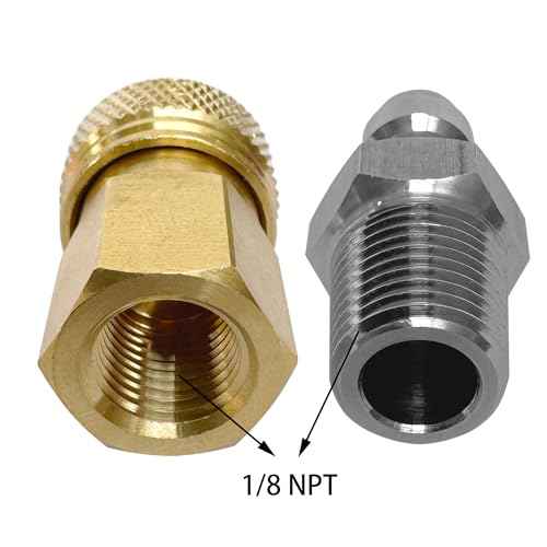 1/8 NPT Female Connector and 8mm Male Plug Fill Nipple Quick-Disconnect Set, Copper - Stainless Steel - Remote Line Male & Female Set for PCP Foster Paintball Airsoft Air Gun Tool