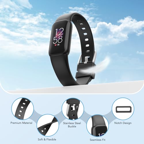 Waterproof Fitbit Luxe Watch Bands for Women Men - Black, Large 6.7-8.3 Inch