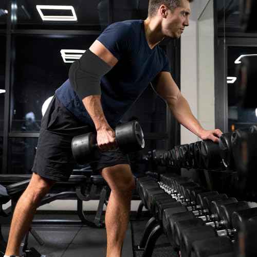 Amabro Volleyball Elbow Pads, Compression Elbow Pads Breathable Elbow Wraps with Thick Sponge Arm Brace Support Fitness Arm Knee Protector Band for Women Men Girls Boys Sports, Pack of 2(Black)