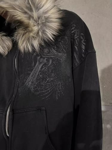 Crop Winter Coats Teen Streetwear Hoodie Fur Jackets Y2K Grunge Black Large