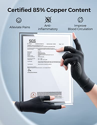 FREETOO Copper Arthritis Compression Gloves for Carpal Tunnel Pain Relief - Black, Medium