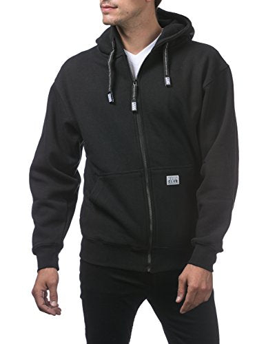 Men's Heavyweight Full Zip Fleece Hoodie - Large Black - Pro Club