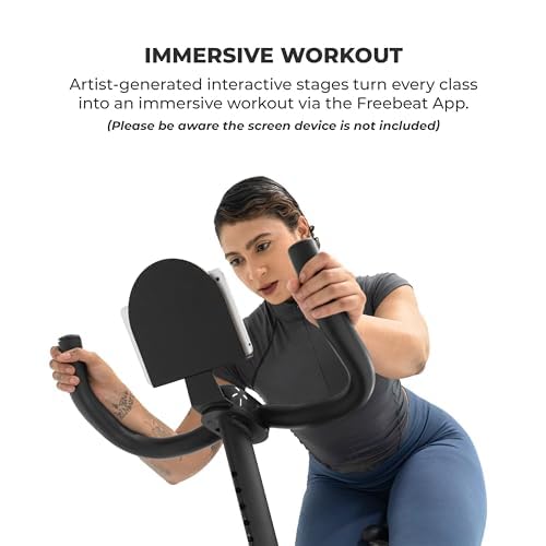 Freebeat Boom Basic Smart Indoor Cycling Bike, Swiss Design Space-Saving Exercise Bike for Home, Auto Resistance, Stationary Bike with Screen, Bluetooth, Gamified Rides with Expert Instructors (Arctic White)