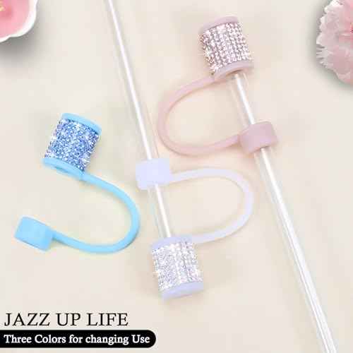 Stanley Cup Accessories Set, 4 Pcs Bling Diamond Straw Cover, Straws Cap for Stanley 30&40oz with Tumblers, 0.4in Lid Accessories for Tumblers, Straw Topper for 10 mm Straws (4Pcs Champagne)