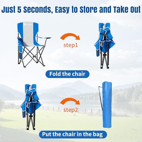 Heavy Duty Camping Chair 500 Lbs Support High Back Folding Lawn Chair Blue Gray