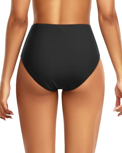 High Waisted Bikini Bottoms for Women Tummy Control Swimsuit Bottoms Large Black