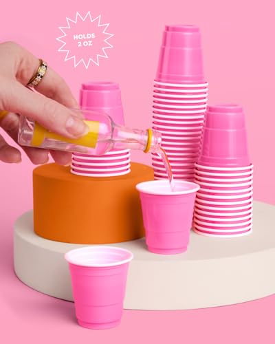 Pink Plastic Shot Glasses 2oz Set of 50 Disposable Party Cups