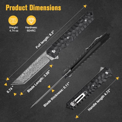 AUBEY Damascus Pocket Knife with Aluminum Alloy Handle C-Handle DMWS1