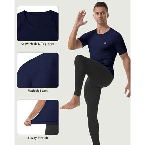Roadbox Compression Shirt Men Short Sleeve, Cool Dry Base Layer Athletic Undershirts, Workout T-Shirt for Sports Gym Running