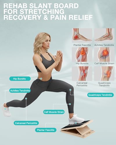 Wood Slant Board for Calf Stretching - Adjustable Incline Wedge for Exercise and Therapy