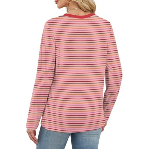 WIHOLL Womens Striped Long Sleeve Shirts Fall Outfits 2025 Color Block Tops Fashion Clothing Ribbed Crewneck Tee Blouses