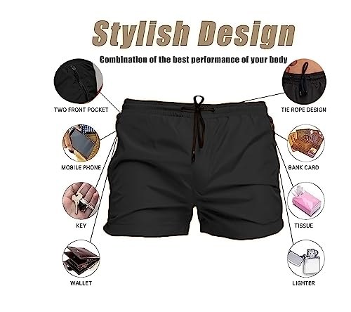 Men's Quick Dry Swim Trunks with Zipper Pockets and Mesh Lining