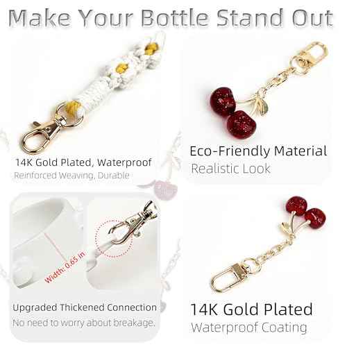 Handle Strap & Cherry Charm Accessories Set Compatible with Owala Water Bottle 24 oz, 32 oz, 40 oz, FreeSip, Kids & Pink Tumblers, Multi-Use for Owala Accessories Set & Stanley Cup Accessories