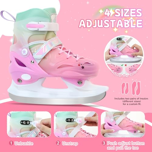 Adjustable Girls Ice Skates for Kids - Pink, Small (US 10C-12.5C) - Beginner Hockey Skating Shoes