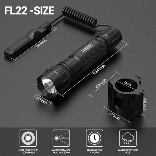 Black Feyachi FL22 Tactical 1200 Lumens LED Flashlight with M Lock Mount & Pressure Switch