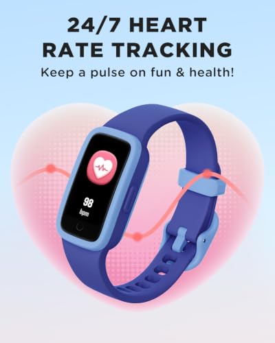 BIGGERFIVE Vigor 3 Kids Fitness Tracker with AMOLED Screen, Blue, Age 5-15