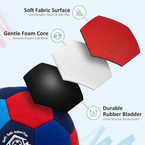 Indoor Soccer Ball Size 3 Silent Foam Soccer with Pump - Purple Red Blue