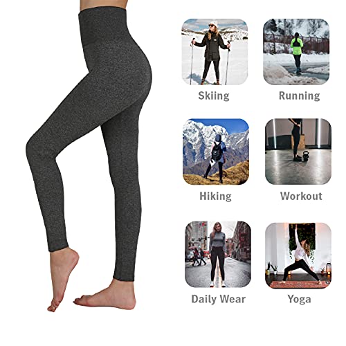 Thermal Fleece-Lined High-Waisted Leggings for Women - Small-Medium Black & Dark Grey