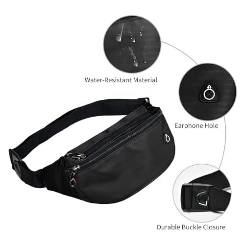Water-Resistant Sport Waist Pack Bag for Men and Women 3-Pack - Black, Grey, Royal Blue