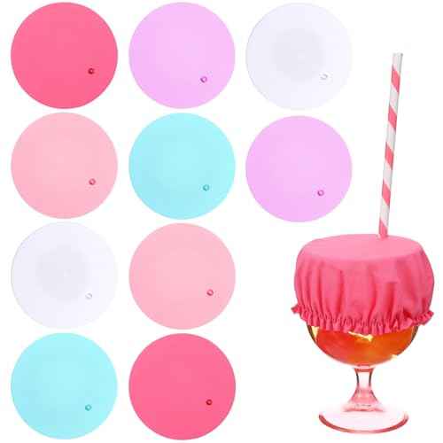 10PCS Drink Cover Scrunchie with Straw Hole, Reusable Drink Cover for Alcohol Protection Washable Elastic Cap Covers Universal Drinks Protector for Women Men
