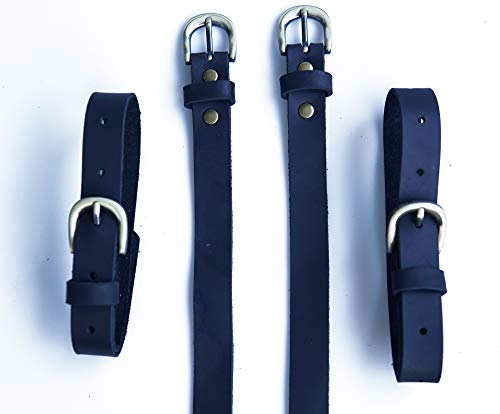 Genuine Leather Stirrup Straps with Metal Buckle Adjustable Length - 4 Pack