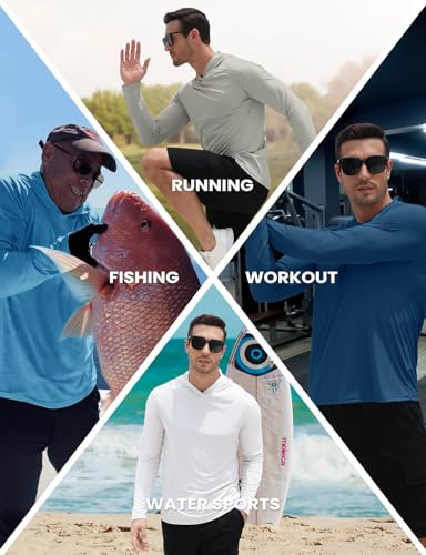 Men's UPF 50+ Sun Hoodie UV Protection Long Sleeve Rash Guard SPF Quick Dry Fishing Shirt Gray Medium
