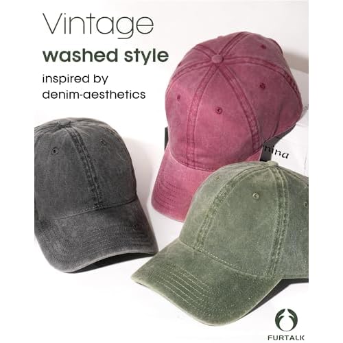 FURTALK Unisex Vintage Washed Cotton Baseball Cap Low Profile Adjustable Dad Hat