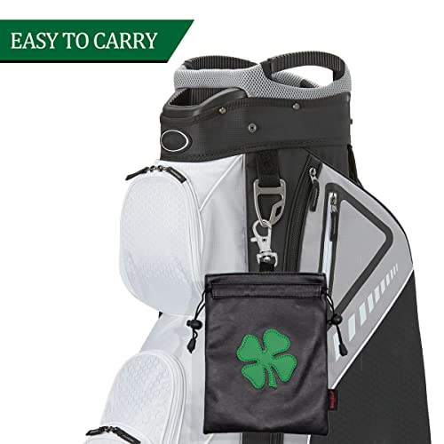 Leather Golf Valuables Pouch with Drawstrings - Black