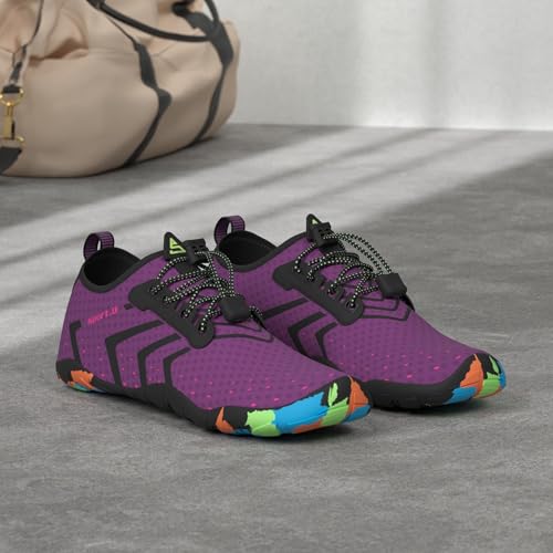 Water Shoes for Men Women - Quick-Dry Barefoot Swim Shoes - Purple, Spandex, 8 Women / 6.5 Men