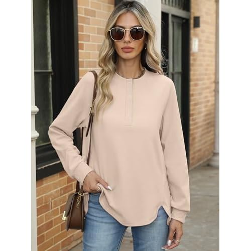 ANRABESS Women's Long Sleeve Henley Tops Tunic Sweatshirt Loose Slit Casual Button Shirts Pullover 2025 Fall Winter Outfits