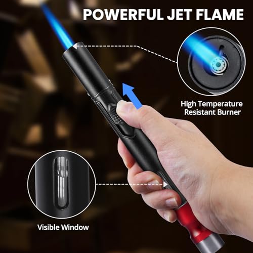 SOMGEM Butane Torch Lighter, 5 in 1 Jet Flame Lighters Set with Built-in Cutter Punch, Holder Function, Draw Tool and Twin Nubber, Pen Shaped Windproof Gas Lighter Accessories kit, Mens Gifts