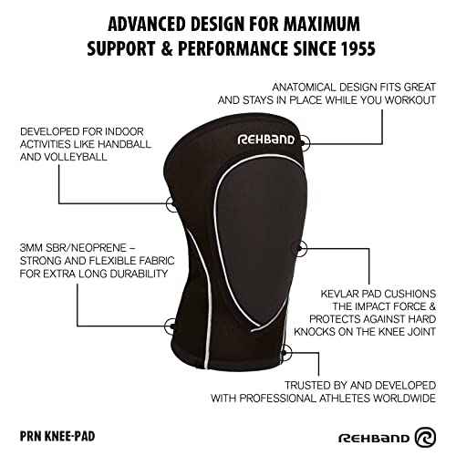 Rehband Indoor-Sports knee pads, 3mm Neoprene knee protectors for volleyball, handball & dancing, Unisex knee protector support, Colour:Black - 1 Pair, Size:Medium