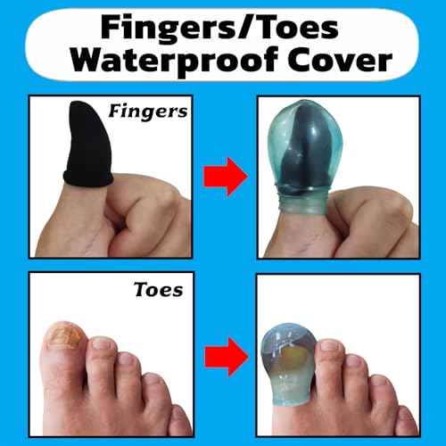 Finger Covers & Waterproof Toe ? Durable Shower Sleeves for Pedicures,Bathing Manicures,Nail Care ? Comfort-Fit Waterproof Finger Protectors with Bonus Liquid Funnel(2 Large + 2 Small£©