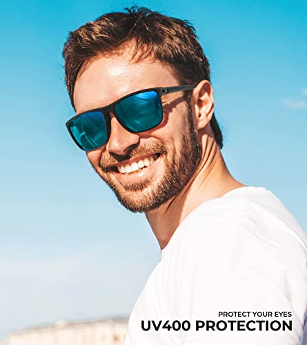 KALIYADI Polarized Sunglasses Men - Lightweight UV Protection for Driving, Fishing, Golf - Black, Ice Blue, Silver