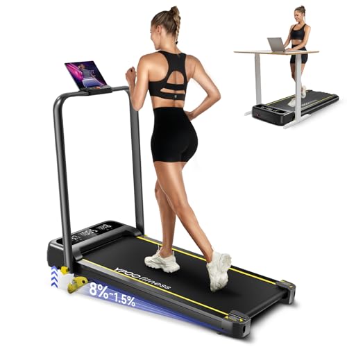 Foldable Treadmill with Incline, Walking Pad with Handle Bar 3 Level Incline, Portable Folding Treadmills for Home/Office 300 Lbs Capacity, Quiet Desk Treadmill with Remote Control & APP