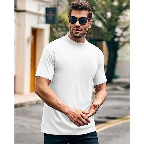 Wihion Men Turtleneck Mock Neck T Shirts Short Sleeve Ribbed High Neck T-Shirt Tee
