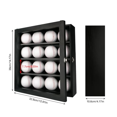 Baseball Display Case for 16 Balls Wall Mount with Lock and UV Glass